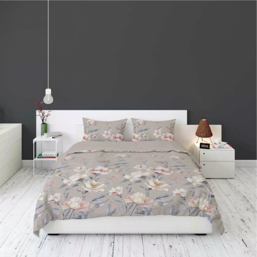 5636 A Pościel flanelowa Pastel Flowers Detexpol beżowa w kwiaty morelowo-różowe– ciepła, miękka i elegancka