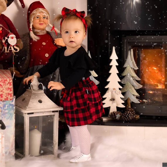 163578 Spódniczka bawełniana "Magia Świąt" Nicol - kratka: czarny, czerwony