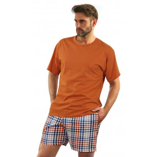 2527/04 Piżama Męska, krótki rękaw i spodenki Sesto Senso -  rudy brąz