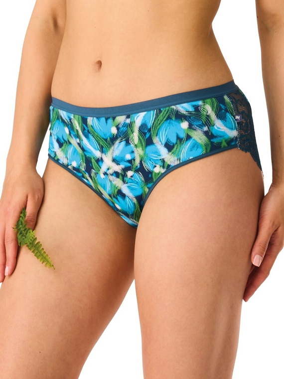 Figi damskie LPC 572 Key midi bikini bawełna z koronką niebiesko-morskie 2-pak
