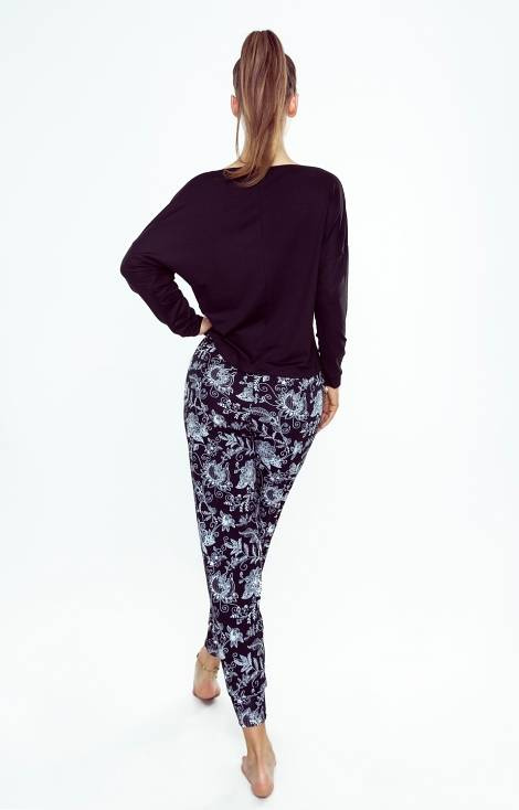 Sarina Piżama damska Eldar czarny-kwiaty