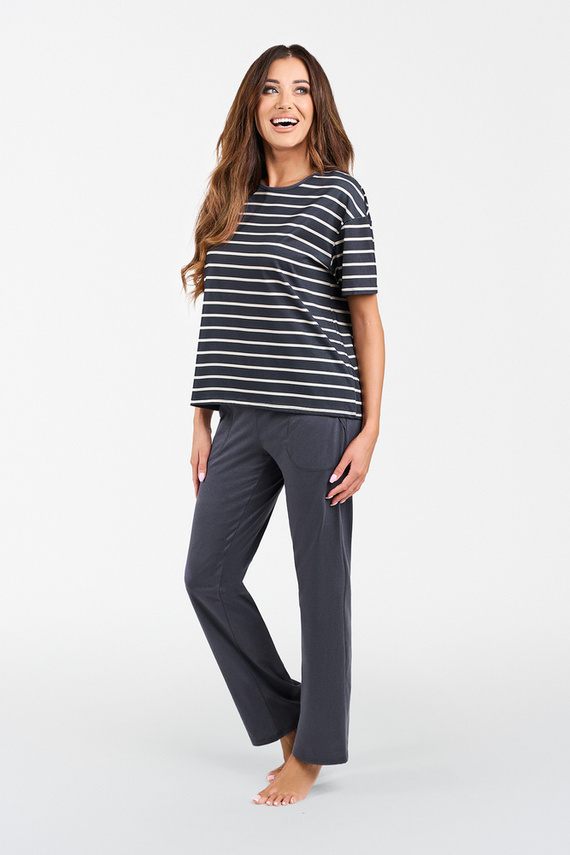 Betty Piżama Damska krótki rękaw, długie spodnie Italian Fashion - druk grafitowy/grafitowy