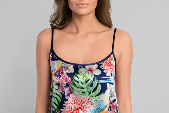 Polinezja Damska koszula nocna, wąskie ramiączko Italian Fashion - druk kwiaty