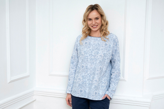 Gracjela Piżama Damska długi rękaw, długie spodnie Italian Fashion - druk niebieski/granatowy