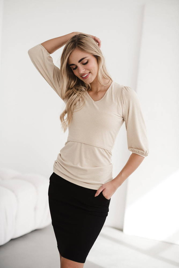 Milky Puff Bluzka do karmienia i ciążowa z dzianiny w prążek Milk&Love kremowy