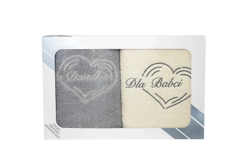 Dla Babci i Dziadka komplet ręczników w pudełku Extrapościel kremowy/szary jasny
