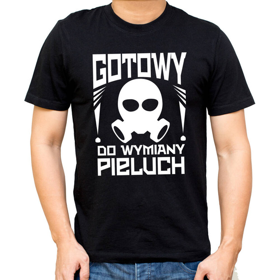 SKU M27 "Gotowy do wymiany pieluch" Koszulka dla młodego taty Moocha czarny