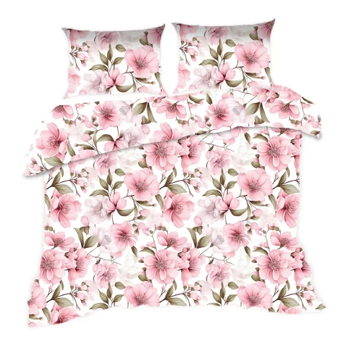 1893N Pościel bawełniana Classic E24 Karo kwiaty pudrowa różowa – 100% bawełna, trwała, kolorowa, komplet 2-częściowy