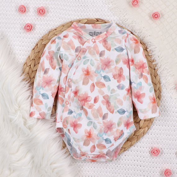 ABN-5411 Kolorowe Kwiatki Body kopertowe z długim rękawem Nini 