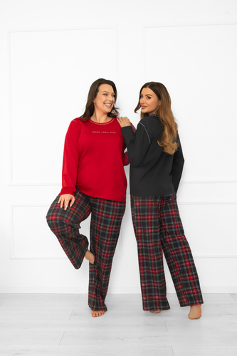 Rozana piżama damska Italian Fashion czerwona– bawełniana, długi rękaw i spodnie, krata 