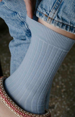 ART.130 Natural Merino Wool Skarpety damskie Steven błękitne –prążek, bezszwowe, ciepłe