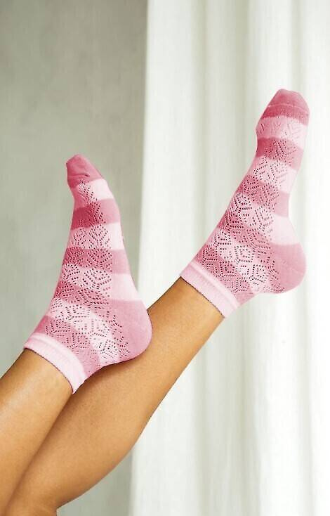 0989-003 Ażur Paski Skarpety damskie ażur Milena - pudrowy-różowy