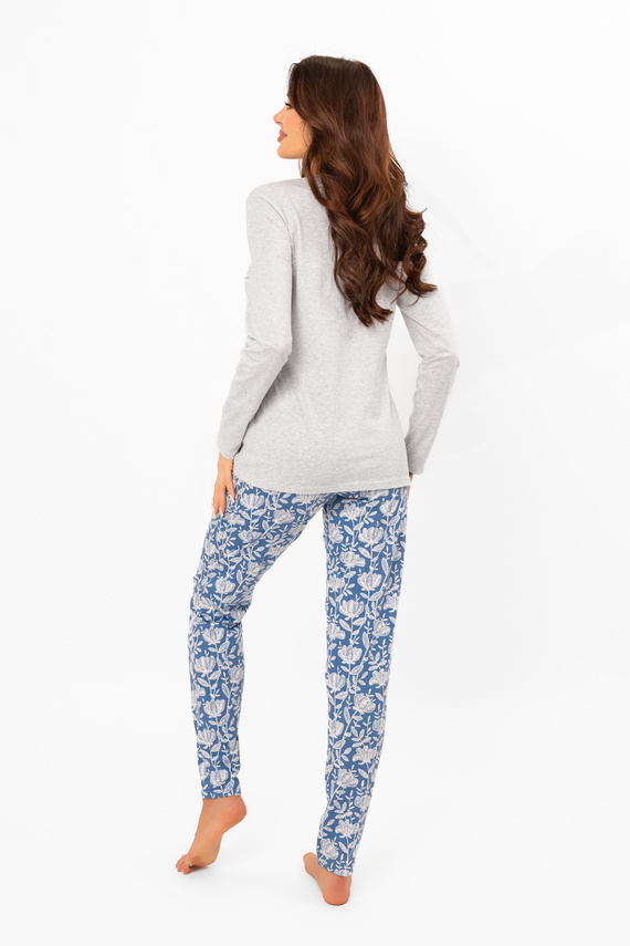 Piżama damska Boma – długi rękaw, długie spodnie, bawełna Italian Fashion - melanż/druk 