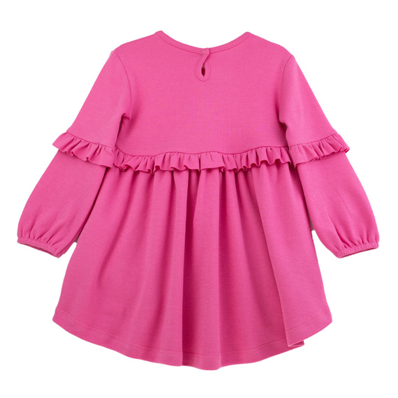 141972 Sukienka długi rękaw Nicol – różowa , bawełniana, z falbankami