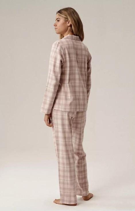 NLP-505 Piżama damska Atlantic lawendowy–  flanelowa, rozpinana, w kratkę, bawełna