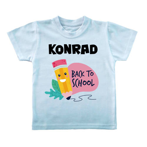 "BACK TO SCHOOL z imieniem" Koszulka dziecięca krótki rękaw Moocha biały