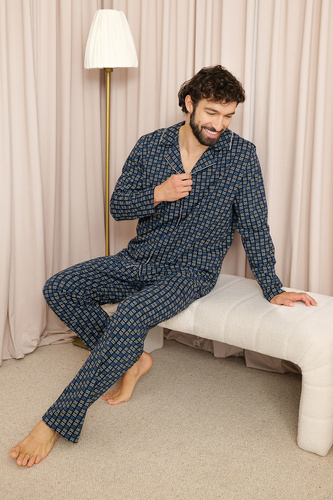 Piżama Męska Italian Fashion Broken 100% Bawełna Długa Guziki