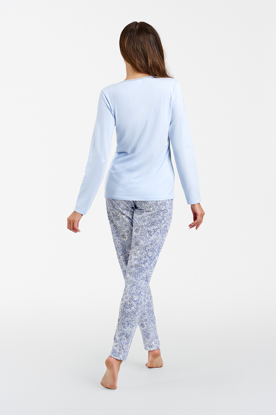 Salli Piżama Damska długi rękaw i długie spodnie Italian Fashion -niebieski/druk