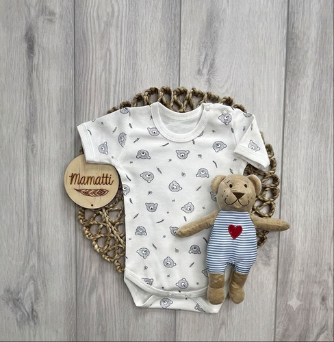 BK16425 Body niemowlęce Mamatti bawełniane w misie krótki rękaw białe