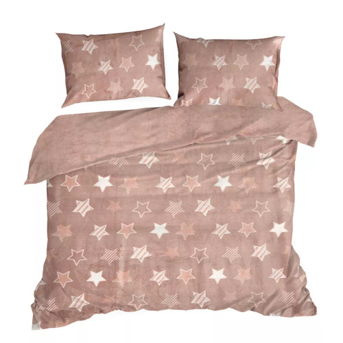 Flano 4 pościel welurowa gwiazdki Eurofirany pudrowy róż