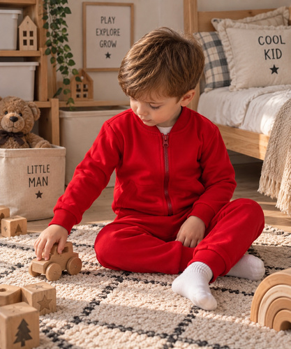 Mamatti DR914 czerwony dres dziecięcy bawełniany bluza na suwak stójka spodnie kieszenie