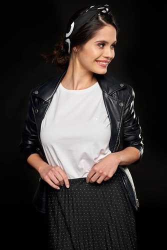 BD2900-101 Bluzka damska z długim rękawem Prążek Moraj - granatowy