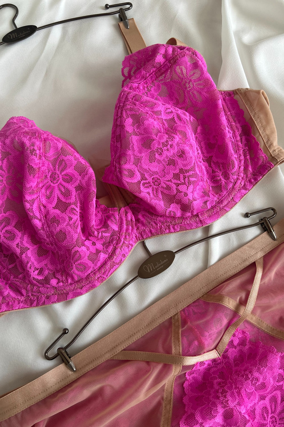 Mediolano Crazy Pink 19249 Biustonosz Soft na Duży Biust Różowa Koronka