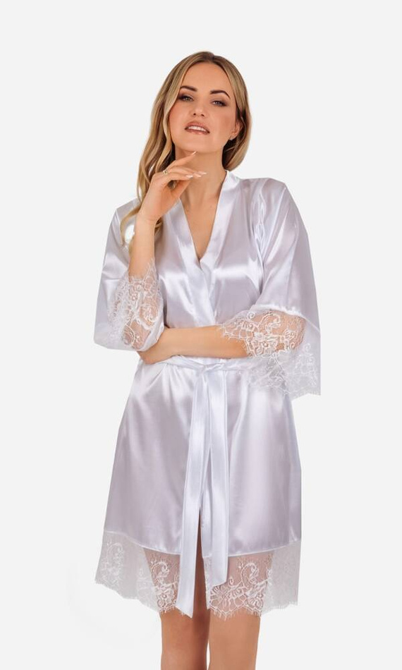 Gloria Szlafrok damski z koronką ByShelly - biały
