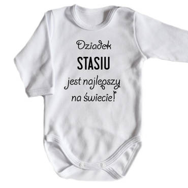 "Dziadek najlepszy na świecie z imieniem" Body długi rękaw Moocha biały