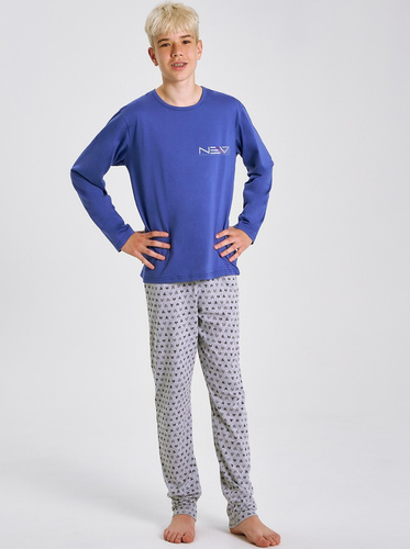 Piżama chłopięca Emil 3506 Taro – bawełna, długi rękaw, niebieska