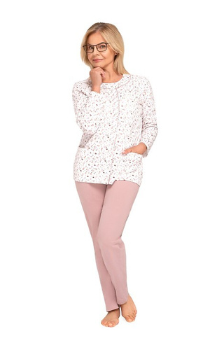 202 Maria III Piżama damska Martel 30 cappuccino  – bawełna, rozpinana, długi rękaw