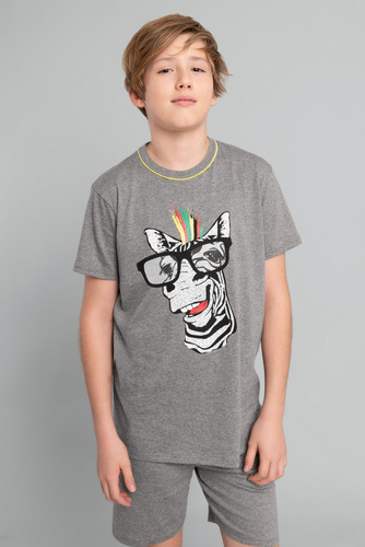 Crazy Piżama chłopięca krótki rękaw, spodnie Italian Fashion- średni melanż