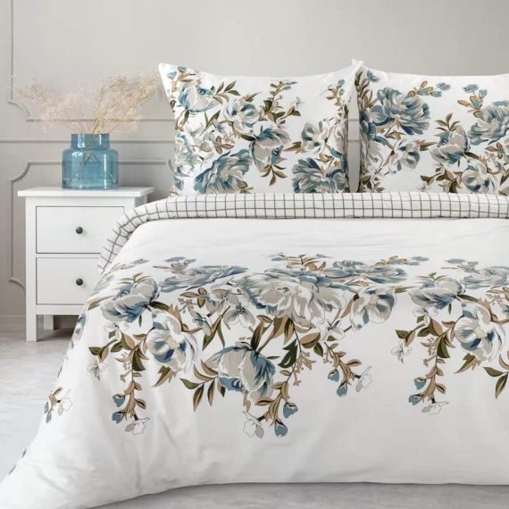 Spring 40 Kwiaty pościel satynowa Eurofirany biały/turkusowy