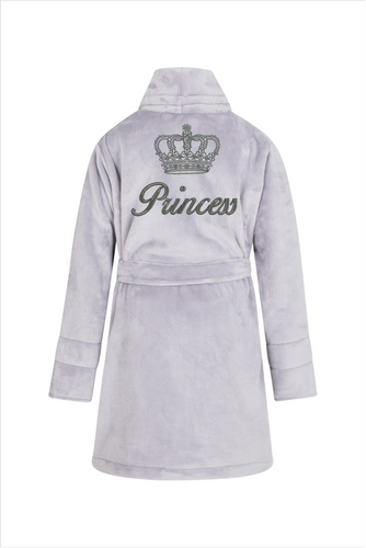 Princess + korona Szlafrok dziecięcy polarowy ByShelly - szary/srebrny