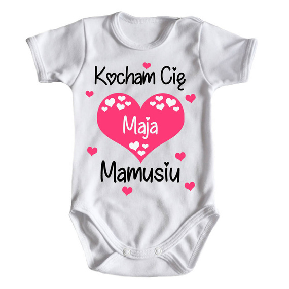 "Kocham Cię Mamusiu z imieniem dziecka" Body krótki rękaw Moocha biały