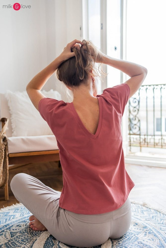 Two Ways bluzka ciążowa i do karmienia dwustronna krótki rękaw Milk&Love dusty cedar