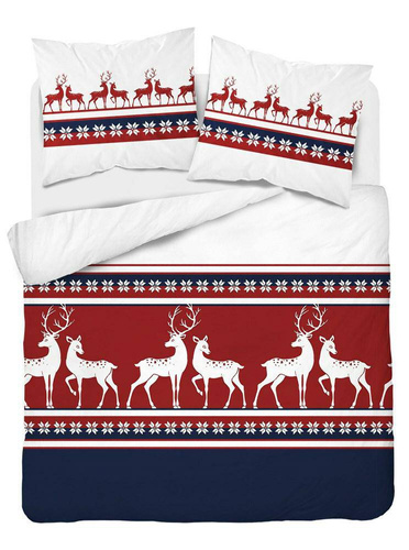 4144 B Pościel flanelowa świąteczna renifery Detexpol czerwony/granatowy 