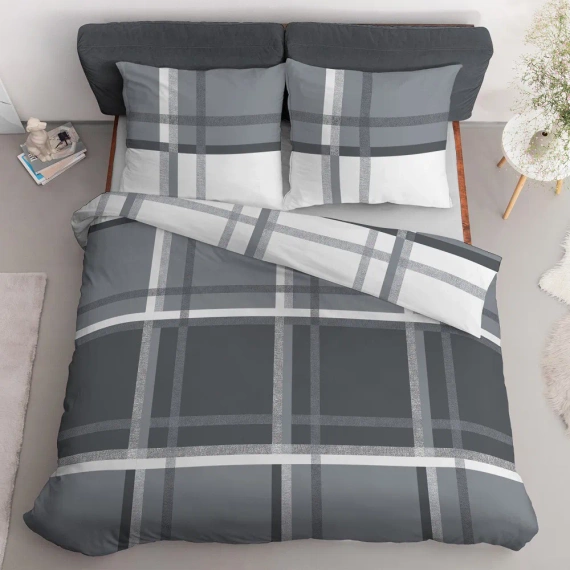 4674 A Home Satin Pościel satynowa krata Detexpol szary 