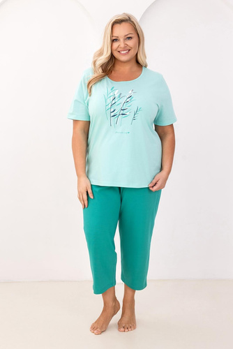 Piżama Regina 740, bawełniana, z nadrukiem, 7/8 spodnie, komfort na każdą noc- zielona