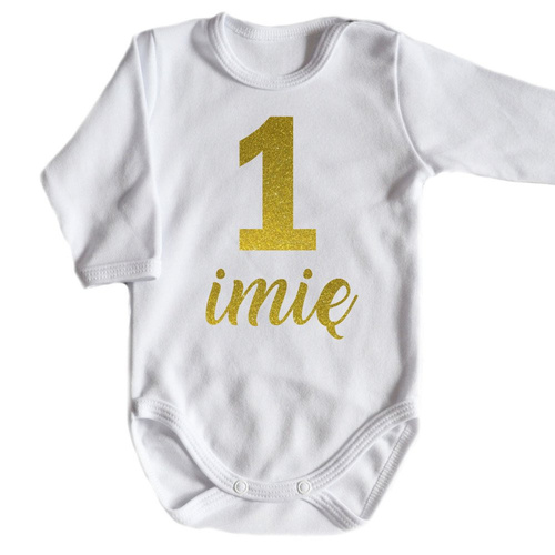 Body długi rękaw "ROCZEK z imieniem" złoty napis Moocha biały 