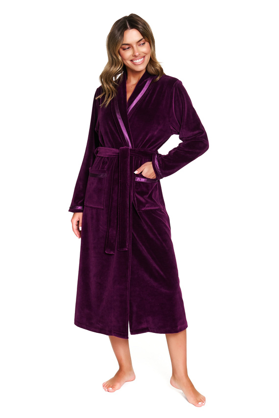 Doctor Nap 1078 | Szlafrok damski welurowy bordowy z połyskiem – elegancki i miękki - burgundy