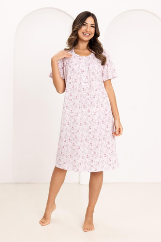 Koszula Nocna Damska 018 Regina  różowa– 100% Bawełna Premium, Guziki, Marszczony Karczek, Komfortowy Sen Każdej Nocy