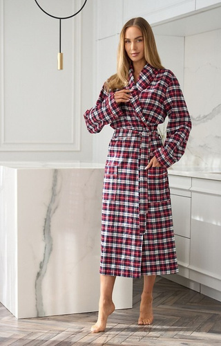 2511 Roxy Szlafrok damski L&L czerwony – długi, z bawełnianej flaneli