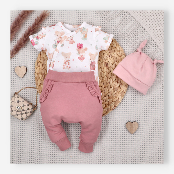 ABN-5700 Nini Spodnie Dresowe Dziecięce Małe Myszki 95% Bawełna Organiczna PL