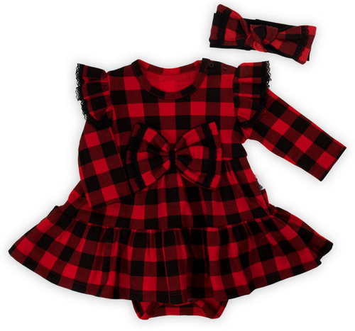 163556 Sukienko-body + opaska "Magia Świąt" Nicol - kratka: czarny, czerwony