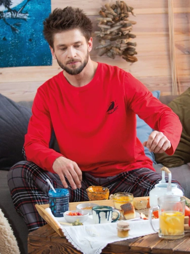 MNS 400 Piżama Męska Flanela Key- czerwony