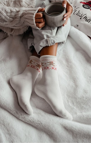 0118-013 Skarpety Milena ecru– świąteczne frotte, bawełniane, ciepłe