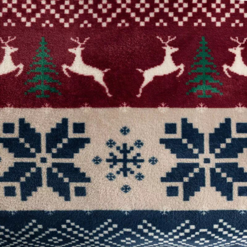 Koc świąteczny Eurofirany granatowy czerwony ze skandynawskim wzorem – miękka narzuta z mikrofibry, 240 g/m²