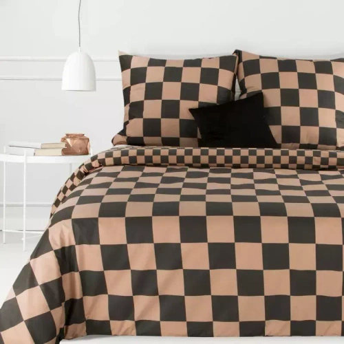 Sara 21 Pościel bawełniana kratka Eurofirany brązowy