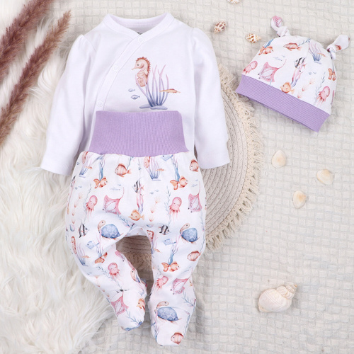 ABN-5472 Underwater World Body kopertowe z długim rękawem Nini  biały– bawełna organiczna, dla niemowląt